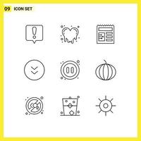 9 Creative Icons Modern Signs and Symbols of pumpkin pause ui multimedia download Editable Vector Design Elements