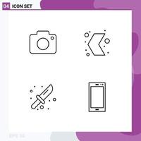 4 Thematic Vector Filledline Flat Colors and Editable Symbols of twitter camping camera left knife Editable Vector Design Elements