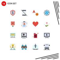 Mobile Interface Flat Color Set of 16 Pictograms of technology internet pc global cursor Editable Pack of Creative Vector Design Elements