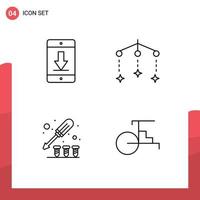 Mobile Interface Line Set of 4 Pictograms of cellphone screw download mobile screw Editable Vector Design Elements