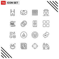 Modern Set of 16 Outlines and symbols such as food drink archive cup folders Editable Vector Design Elements