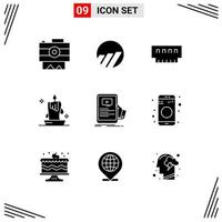 User Interface Pack of 9 Basic Solid Glyphs of lantern candle wax computers candle memory Editable Vector Design Elements