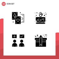 4 Universal Solid Glyphs Set for Web and Mobile Applications card education tarot love tick Editable Vector Design Elements