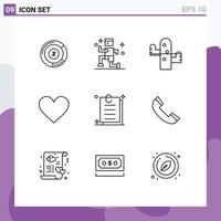 Modern Set of 9 Outlines Pictograph of document report desert favorite love Editable Vector Design Elements