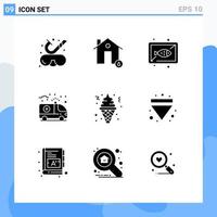 Pictogram Set of 9 Simple Solid Glyphs of medical care house ambulance dish Editable Vector Design Elements