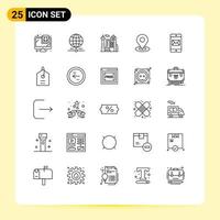 Modern Set of 25 Lines and symbols such as application pin network map palace Editable Vector Design Elements