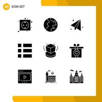 9 Thematic Vector Solid Glyphs and Editable Symbols of object box back to school layout frame Editable Vector Design Elements