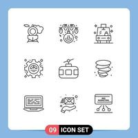9 User Interface Outline Pack of modern Signs and Symbols of tour cable car transport productivity excellency Editable Vector Design Elements