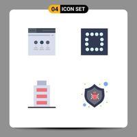 Mobile Interface Flat Icon Set of 4 Pictograms of internet antivirus website battery protect Editable Vector Design Elements