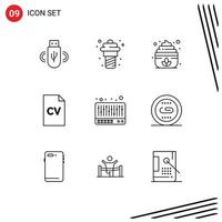 Group of 9 Modern Outlines Set for sound mixer sauna science education Editable Vector Design Elements