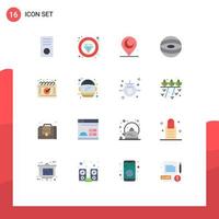 Mobile Interface Flat Color Set of 16 Pictograms of schedule appointment service space jupiter Editable Pack of Creative Vector Design Elements