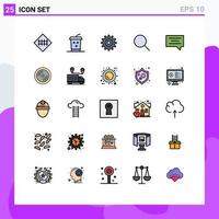 Filled line Flat Color Pack of 25 Universal Symbols of message bubble gear ui research Editable Vector Design Elements