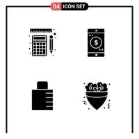 Mobile Interface Solid Glyph Set of 4 Pictograms of measurement lock pad calculation mobile application security Editable Vector Design Elements