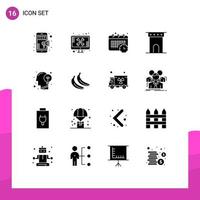 Mobile Interface Solid Glyph Set of 16 Pictograms of monument column tools architecture appointment Editable Vector Design Elements