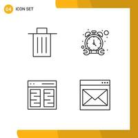 4 Universal Line Signs Symbols of basket columns garbage timer content Editable Vector Design Elements