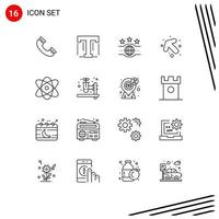 Group of 16 Modern Outlines Set for physics atom belt left arrow Editable Vector Design Elements