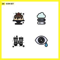 Filledline Flat Color Pack of 4 Universal Symbols of bakery binocular food cloud search Editable Vector Design Elements