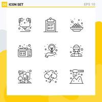 9 Thematic Vector Outlines and Editable Symbols of hand bulb cake vhs tape tape recording Editable Vector Design Elements