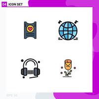 4 User Interface Filledline Flat Color Pack of modern Signs and Symbols of ticket service wedding multimedia song Editable Vector Design Elements