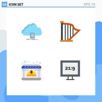 Set of 4 Vector Flat Icons on Grid for cloud sound file harp day Editable Vector Design Elements