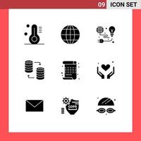 Set of 9 Vector Solid Glyphs on Grid for poem storage green sql database Editable Vector Design Elements