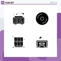 Set of 4 Vector Solid Glyphs on Grid for alarm learn time dvd locker Editable Vector Design Elements