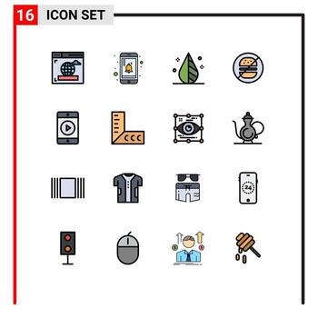 16 Thematic Vector Flat Color Filled Lines and Editable Symbols of geometry movie invert mobile healthcare Editable Creative Vector Design Elements