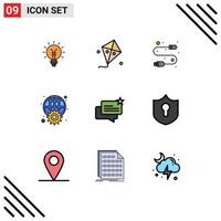 9 User Interface Filledline Flat Color Pack of modern Signs and Symbols of worldwide globe kite gear usb Editable Vector Design Elements