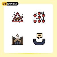 Group of 4 Filledline Flat Colors Signs and Symbols for alert bangladesh sign valentines day lalbagh Editable Vector Design Elements