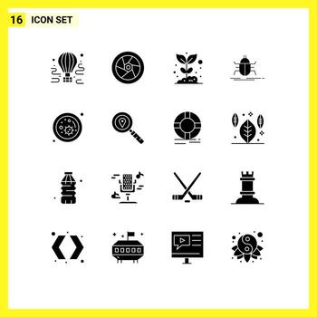 Set of 16 Modern UI Icons Symbols Signs for testing bugs television bug nature Editable Vector Design Elements