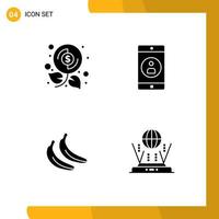 Modern Set of 4 Solid Glyphs and symbols such as budget food profit mobile application internet Editable Vector Design Elements