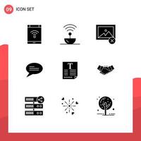 Set of 9 Vector Solid Glyphs on Grid for text messages signal conversation photo Editable Vector Design Elements