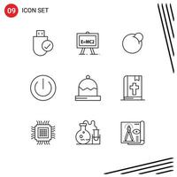 Set of 9 Commercial Outlines pack for power electronics science formula devices crypto currency Editable Vector Design Elements