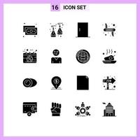 Mobile Interface Solid Glyph Set of 16 Pictograms of game calendar home safety weapon Editable Vector Design Elements