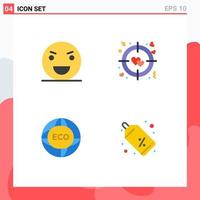 Mobile Interface Flat Icon Set of 4 Pictograms of evil global monster love world Editable Vector Design Elements