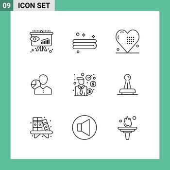 Group of 9 Outlines Signs and Symbols for person employee event data graph Editable Vector Design Elements
