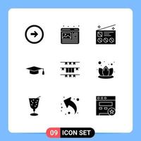 Mobile Interface Solid Glyph Set of 9 Pictograms of banner education web image academic news Editable Vector Design Elements