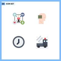 Set of 4 Commercial Flat Icons pack for user clock add think time Editable Vector Design Elements