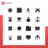 Pack of 16 creative Solid Glyphs of animal fire website danger startup Editable Vector Design Elements