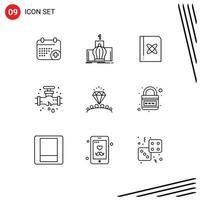 Pictogram Set of 9 Simple Outlines of diamond plumber royal mechanical science Editable Vector Design Elements