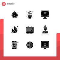 User Interface Pack of 9 Basic Solid Glyphs of marketing business growth tv screen Editable Vector Design Elements