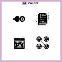 4 Universal Solid Glyphs Set for Web and Mobile Applications eb coin web crypto currency education connections Editable Vector Design Elements