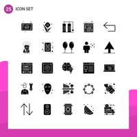 Editable Vector Line Pack of 25 Simple Solid Glyphs of reply back travel arrow web setting Editable Vector Design Elements