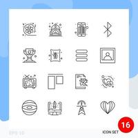 Set of 16 Modern UI Icons Symbols Signs for fathers day dad internet banking cup connection Editable Vector Design Elements