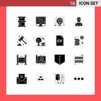 Universal Icon Symbols Group of 16 Modern Solid Glyphs of supervisor avatar web industry analysis Editable Vector Design Elements