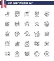 feliz día de la independencia paquete de iconos de 25 líneas para web e impresión cometa estrella películas americanas silla elementos de diseño vectorial editables del día de estados unidos vector
