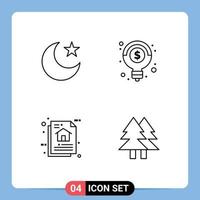 Mobile Interface Line Set of 4 Pictograms of moon document creative architecture christmas Editable Vector Design Elements