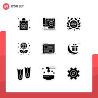 Universal Icon Symbols Group of 9 Modern Solid Glyphs of design science new laurel education Editable Vector Design Elements