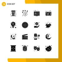 Mobile Interface Solid Glyph Set of 16 Pictograms of education oven creative microwave designer Editable Vector Design Elements