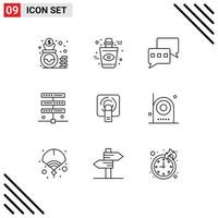 9 User Interface Outline Pack of modern Signs and Symbols of finger tuch finger chatting server hosting Editable Vector Design Elements